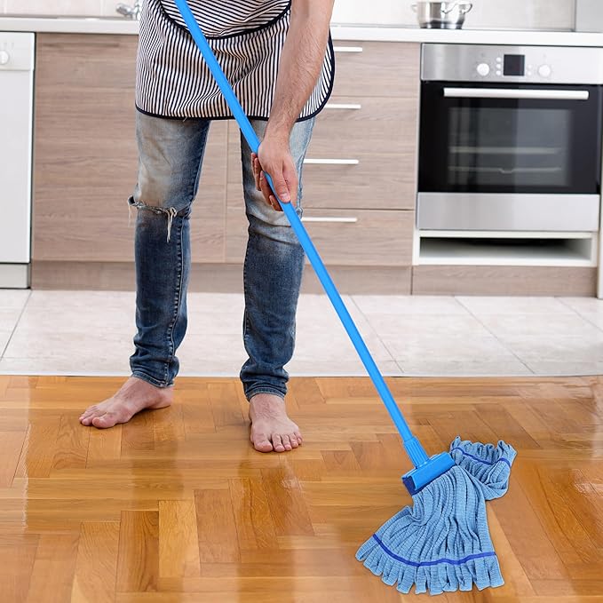 Large Microfiber Tube Mop Heads,Heavy Duty Mop Head,Highly Absorbent,Commercial Mop Head Replacement,Wet Mop Heads Replacement,for Hardwood, Tile, Laminate Floors (Blue Grey Yellow - 6 Pack)