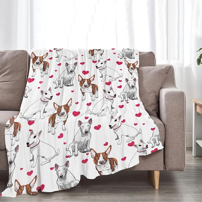 Tijuboni Bull Terrier Throw Blanket Dog Gifts for Girls Boys Women Men Kids Adults Soft Flannel Fleece Blanket for Couch Sofa Bed Home Decor 50"x60"