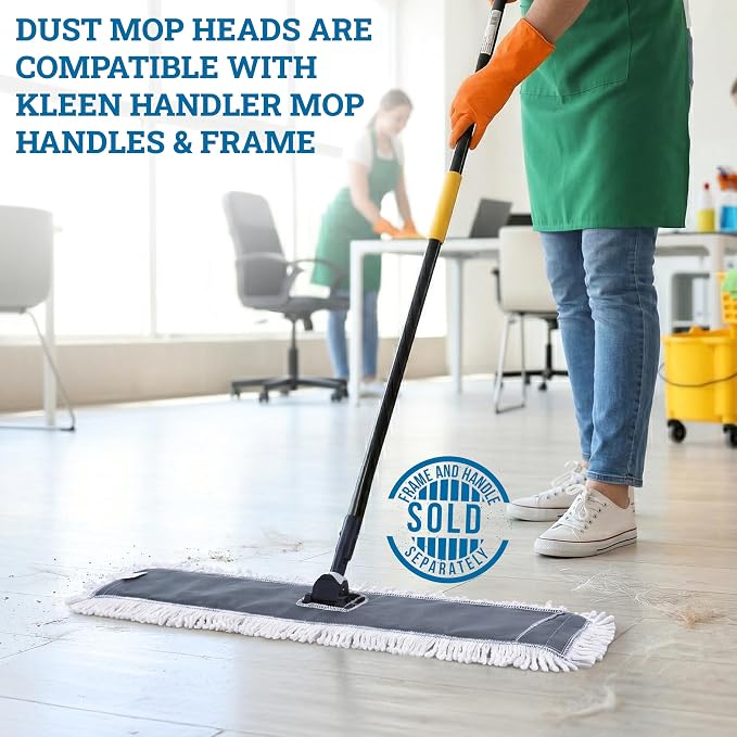 Kleen Handler 36" Commercial Dust Mop Replacement Heads, 12 Pack Industrial Loop End Flat Dust Mop Pads, Washable Cotton Mop Refill for Floor Cleaning, Natural
