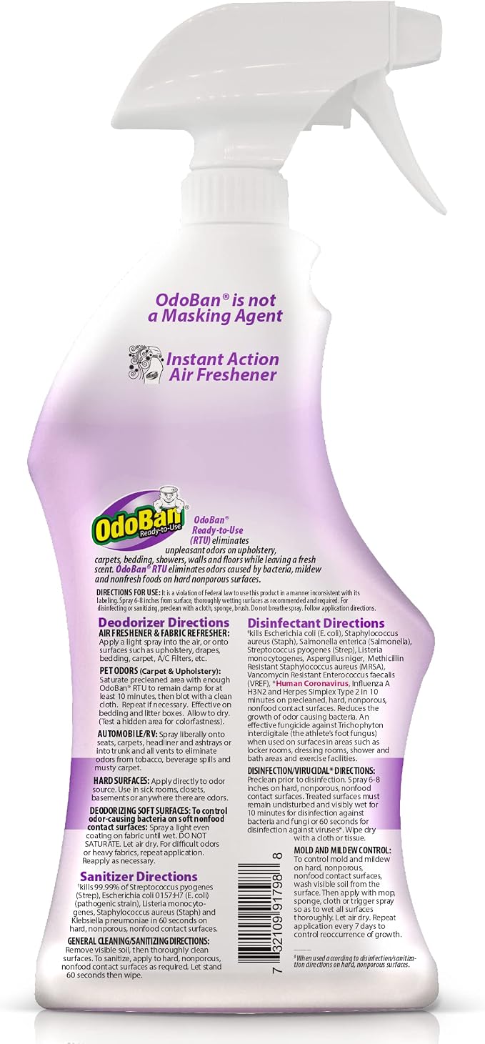 OdoBan Ready-to-Use Disinfectant and Odor Eliminator, Set of 3 Spray Bottles, Made in the USA, Original Eucalyptus and Lavender Scents, 32 Ounces Each