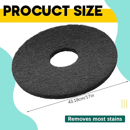 Teenyyou 2 Pcs 17" Black Scrubbing Pads Commercial Cleaning Orbiter Pads-Maintenance Non Woven for Floor Buffer Machine