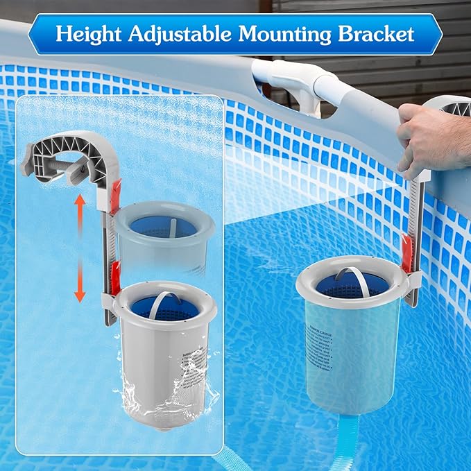 Enhon Above Ground Pool Skimmer with 20 Pcs Wall Mount Surface Skimmer Socks, Automatically Cleans Pool Skimmer Accessories with Hose Basket Net, Adjustable Floating Pool Filter for Removes Debris