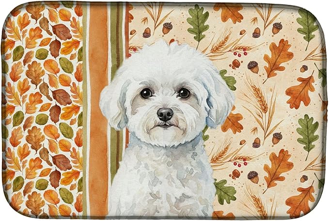 Caroline's Treasures Bichon Frise Heirloom Fall Dish Drying Mat Absorbent Dish Drying Mat Pad for Kitchen Counter Dish Drainer Mat for Countertop, 14 x 21", Multicolor