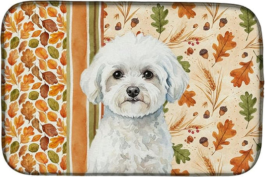 Caroline's Treasures Bichon Frise Heirloom Fall Dish Drying Mat Absorbent Dish Drying Mat Pad for Kitchen Counter Dish Drainer Mat for Countertop, 14 x 21", Multicolor