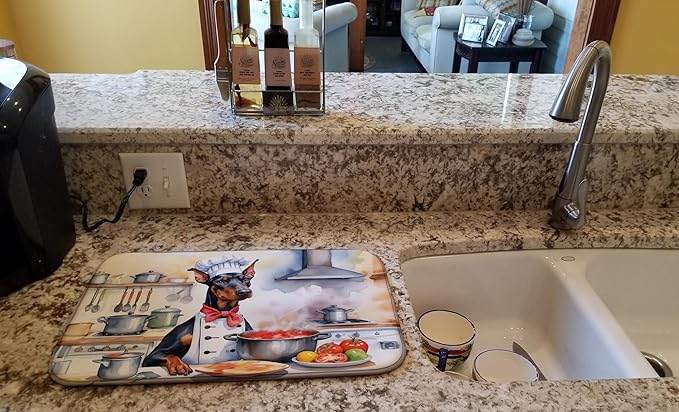 Caroline's Treasures DAC6240DDM Doberman Pinscher The Chef Dish Drying Mat Absorbent Dish Drying Mat Pad for Kitchen Counter Dish Drainer Mat for Countertop, 14 x 21", Multicolor