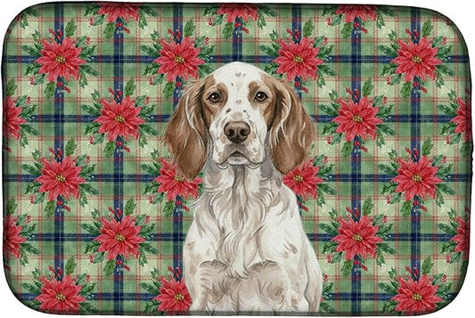 Caroline's Treasures Liver Belton English Setter Christmas PoinsettIas Dish Drying Mat Absorbent Dish Drying Mat Pad for Kitchen Counter Dish Drainer Mat for Countertop, 14 x 21", Multicolor