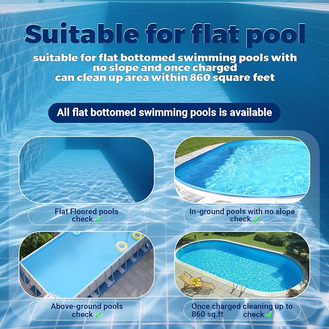 SP1 Cordless Robotic Pool Cleaner, Pool Robot, Floor Only Automatic Pool Vacuum for Cleaning Above-Ground Flat-Bottom Swimming Pools up to 860 sq.ft, 2.5h Fast Charging, 120 Mins Runtime