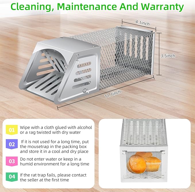 2025 Humane Rat Trap Outdoor Rodent Traps Humane Mouse Trapss Indoor Squirrel Trap,Sensitive Pedal Trigger,Metal Rat Live Animal Traps for Voles,Chipmunk,Rodents,Mice,Moles (Include Gloves&Clamps)