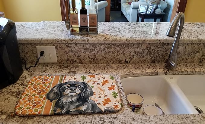 Caroline's Treasures Black and Tan Tibetan Spaniel Heirloom Fall Dish Drying Mat Absorbent Dish Drying Mat Pad for Kitchen Counter Dish Drainer Mat for Countertop, 14 x 21", Multicolor