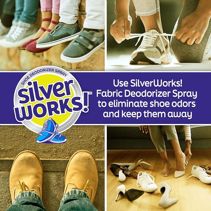 SilverWorks! Shoe Deodorizer Spray For Smelly Shoes - Shoe Odor Elimination - Boot, Sneaker, Shoe Smell Eliminator - Stinky Shoes Odor Eliminator, Shoe Freshener Spray -16.9oz