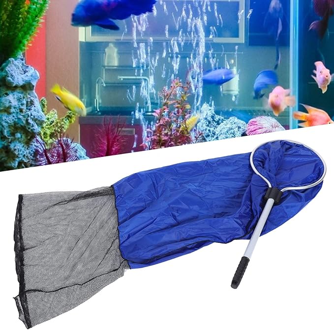 Aquarium Fish Net, Soft Fish Transfer Net Long Koi Tansfer Mesh Basket with 20-inch Long Handle for Medium Large Fish Spawning, Breeding, Care & Transfer(Diameter 40CM)