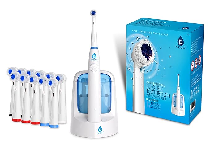 Pursonic RET200 Power Rechargeable Electric Toothbrush with UV Sanitizing Function, 12 Brush Heads Included