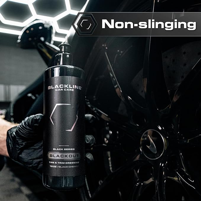 Blackline Car Care - Blackout Trim & Tire Dressing - Best Tire Shine No Sling Formula - Water Based Protection for Car Tires & Trim - Safe for Cars, Trucks, SUVs & More - 16 fl oz