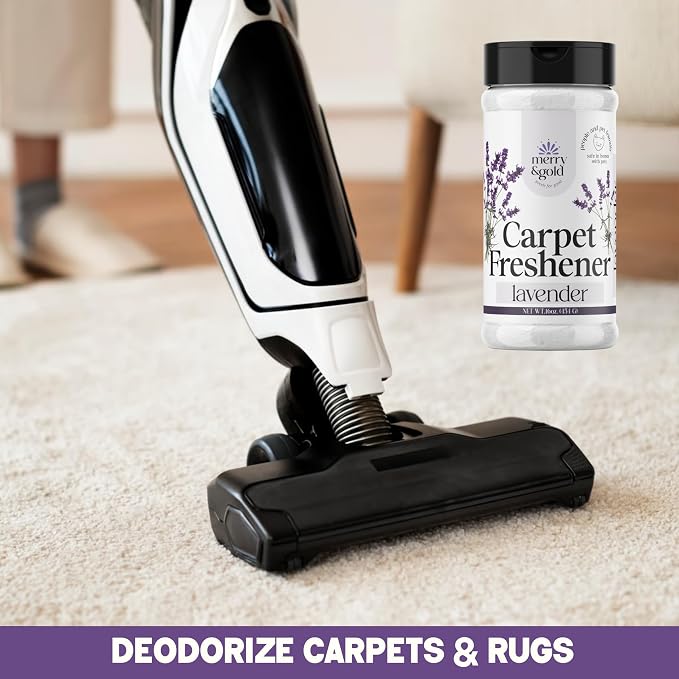 Merry & Gold Carpet Deodorizer & Freshener Powder | 16 oz (2 Pack) Lavender | Pet Odor Eliminator for Strong Odors & Pet Urine | Safe for Homes with Pets | Made in USA
