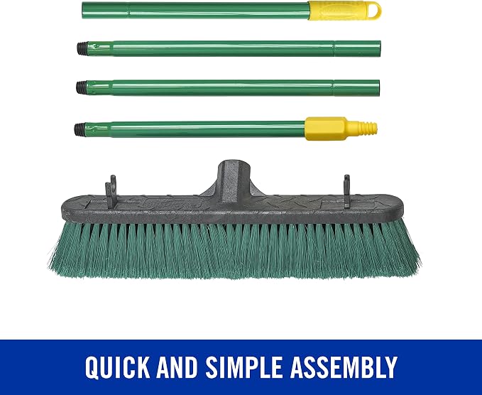 Quickie Bulldozer 18-Inch Multi-Surface Push Broom, Green, Heavy-Duty with Swivel Hang-Up Feature, Perfect for Indoor and Outdoor Cleaning, Sweeping Sidewalks & Warehouses