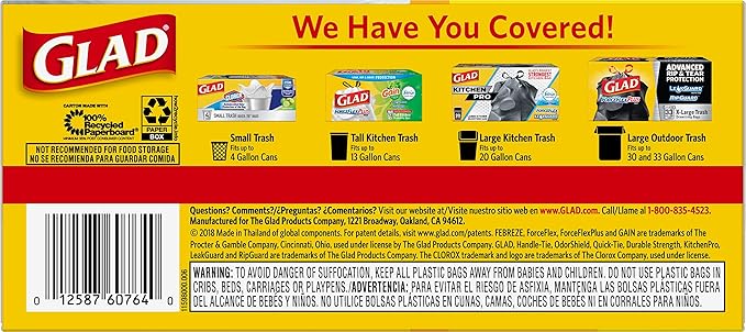Glad Tall Handle-Tie Kitchen Trash Bags - 13 Gallon - 50 Count - 4 Pack (Packaging May Vary)