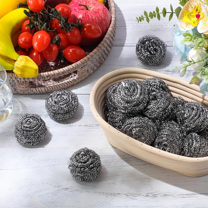 Reallnaive 300 Pcs Stainless Steel Wool Scrubber Bulk Steel Wool Sponges Pack Metal Dishwashing Wire Scouring Pads Heavy Duty Clean Dish Pot Pan and Oven for Cleaning Kitchen Bathrooms and More