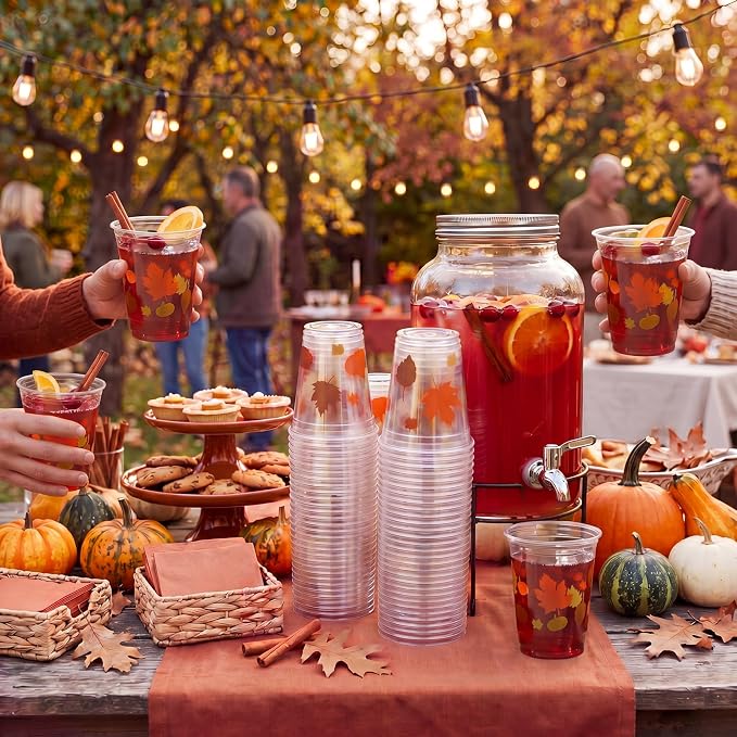 Uiifan 45 Pcs Fall Pumpkin Cups Bulk 16oz Fall Party Supplies Thanksgiving Disposable Plastic Drinking Cups Pumpkin Maple Leaf Decoration for Autumn Harvest Wedding Party Supplies