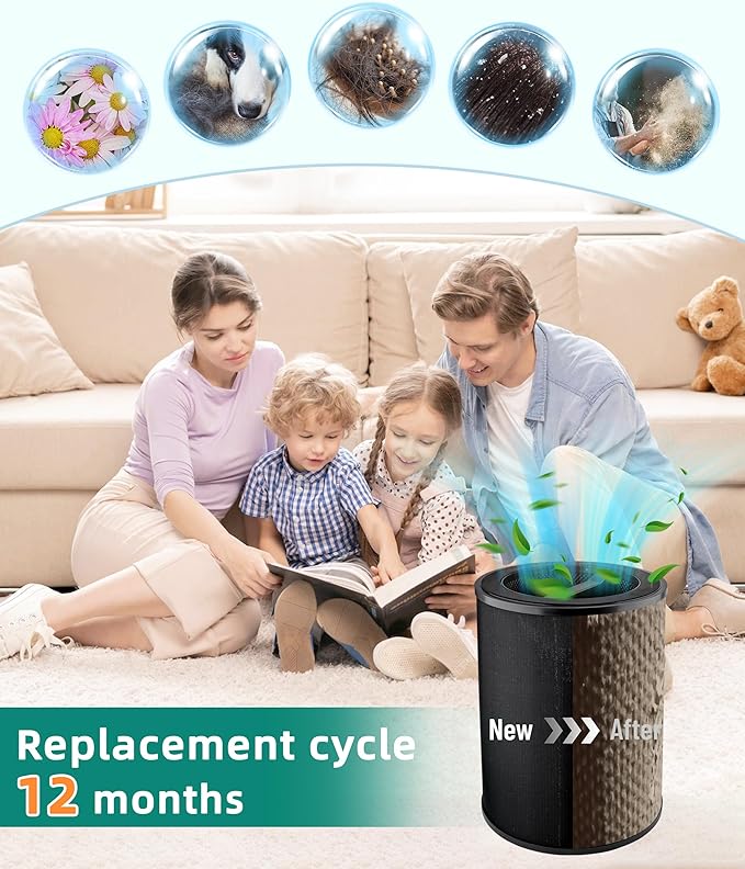 Replacement Filter Compatible with WYZE Smart Air Purifier, Premium Filter with Activated Carbon, 2 Count