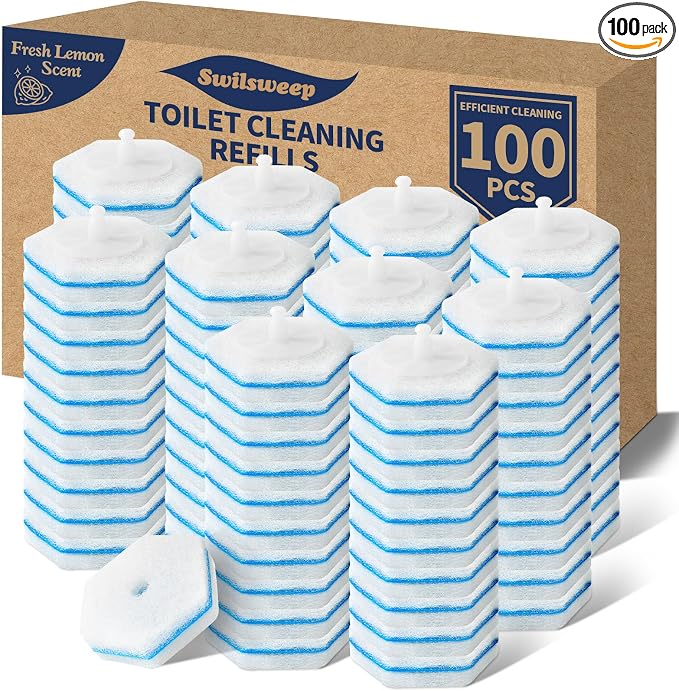 100 Count Toilet Bowl Wand Refills, Disposable Toilet Cleaner Refills, Disposable Wand Heads Compatible with Clorox and the Most Toilet Brushes, Lemon Scent