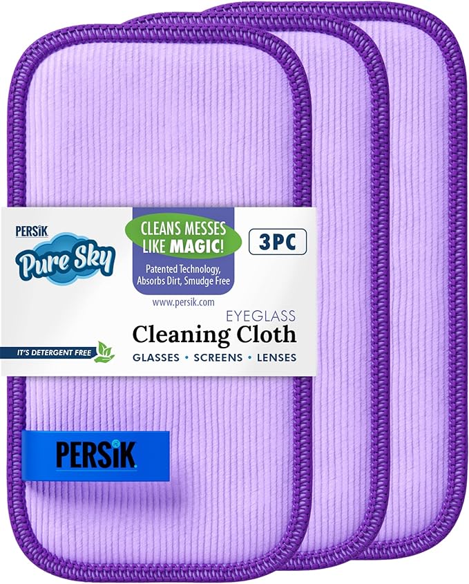 Pure-Sky Eyeglass Cleaner Cloth – Streak Free Ultra Microfiber Eyeglass Cleaner Wipes - Leaves no Wiping Marks - [3 Pack] - Cleans Lenses, Glasses, Screens, Cameras, Cell Phone, Eyeglasses, Tablets