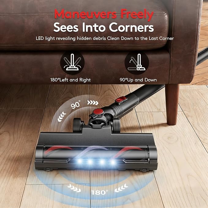 RONEAIR Cordless Vacuum Cleaner,40Kpa 45Min Vacuum Cleaners for Home,Self-Standing,Stick Vacuum with Wall Mount Storage,Anti-Tangle &,6 in 1 Lightweight Vacuum for Hard Floors Carpet Pet Hair - Black