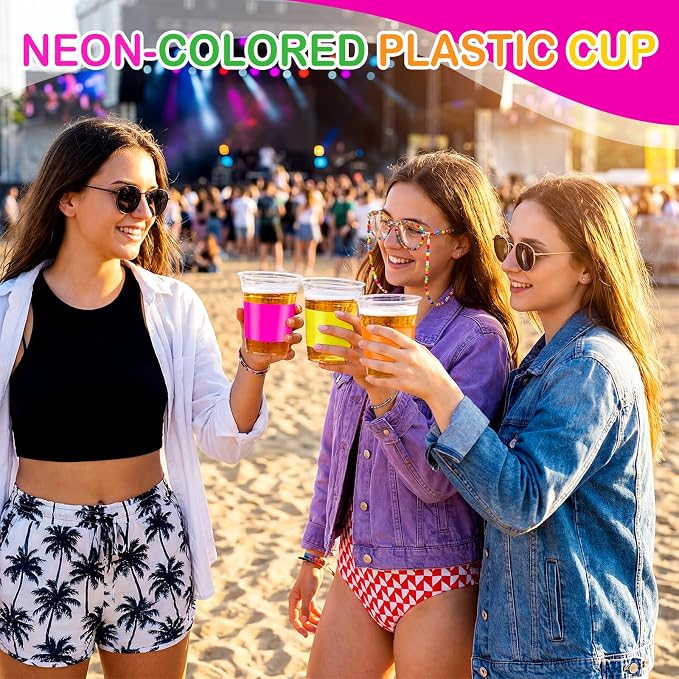 Tanlade 60 Pcs Neon Color Plastic Cups Bulk 12 oz Colored Disposable Cups Assorted Fluorescent Color Drinking Cup for Cold Drinks Birthday Holiday Party Supplies