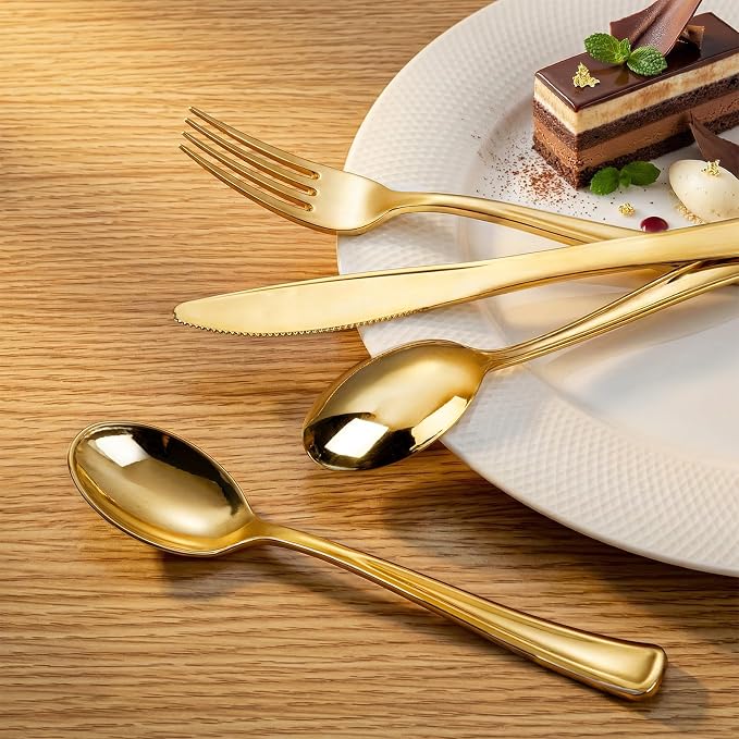Liacere 200 Pack Gold Plastic Spoons - 6.7 inch Heavy Duty Plastic Spoons - Heavyweight Gold Disposable Spoons for Parties & Weddings & Restaurants & Christmas & New Year