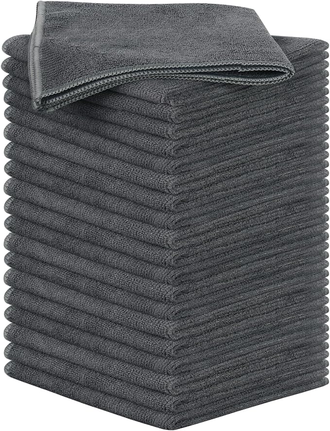 SINLAND Microfiber Rag Absorbent Cleaning Cloth Kitchen Dish Cloth Quick Dry Streak Free Dish Rags Glass Cloths 12inchx12inch 20 Pack Grey