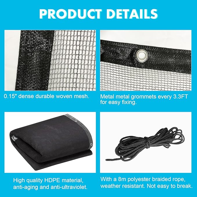 20x40 Ft Pool Leaf Net Cover For Inground Pools/Above Ground, Durable Black Mesh Swimming Pool Leaf Net Cover With Rope For Leaves and Debris, Tear Resistant, UV Resistant, and Reatherproof (20×40 Ft)
