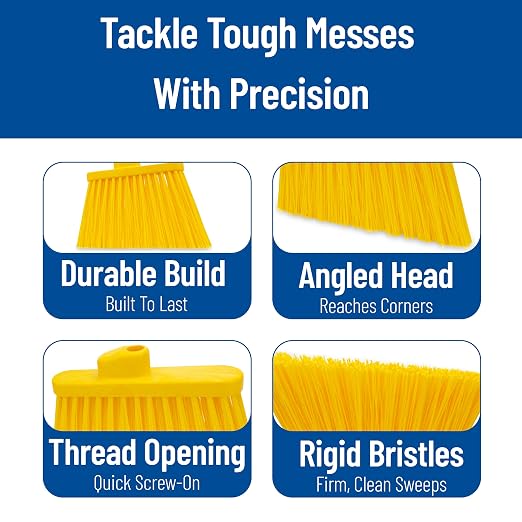 SPARTA Sweeper Broom – 12 Inch Angled Outdoor Broom Head with Durable Polypropylene Bristles, Standard Thread Compatible for Home Garage or Kitchen Cleaning, Yellow