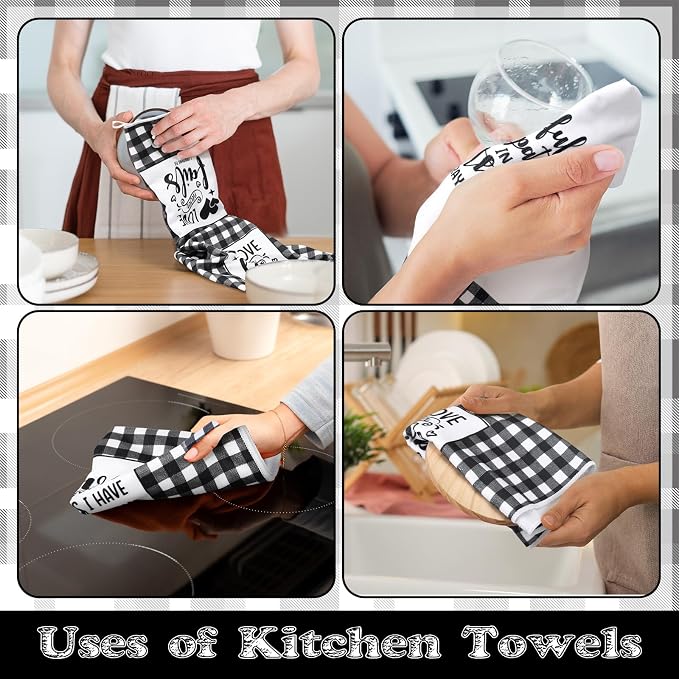 Hahafelt 8 Pcs Bible Verse Kitchen Towels Religious Christian Mother's Day Kitchen Gifts Black and White Check Dish Tea Towels Scripture Dishcloths for Women Men Bathroom Home Housewarming
