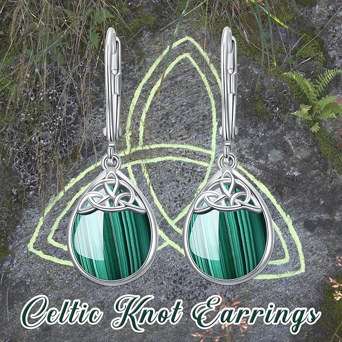 PELOVNY Celtic Knot Filigree Earrings for Women 925 Sterling Silver Moss Agate/Birthstone Infinity Earrings Birthday Christmas Jewelry Gifts for Mom Daughter Wife Sister