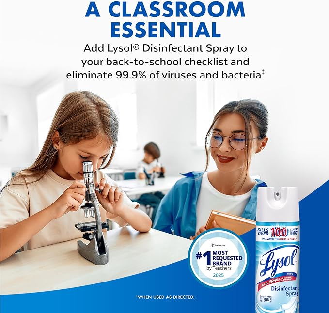 Lysol Disinfectant Spray, Household Essential Cleaning Supplies, Multi-Purpose Room Spray, Antibacterial Sanitizer Spray, Upholstery Deodorizer, Home and Bathroom, Crisp Linen,19 Fl Oz
