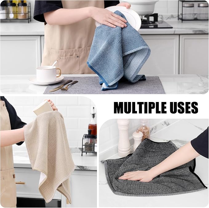 Homaxy Premium Kitchen Towels(18”x 28”, 6 Pack), Large Cotton Kitchen Hand Towels, Flat and Terry Dish Towels, 380 GSM Highly Absorbent Tea Towel Set with Hanging Loop, Navy Blue/Khaki/Black