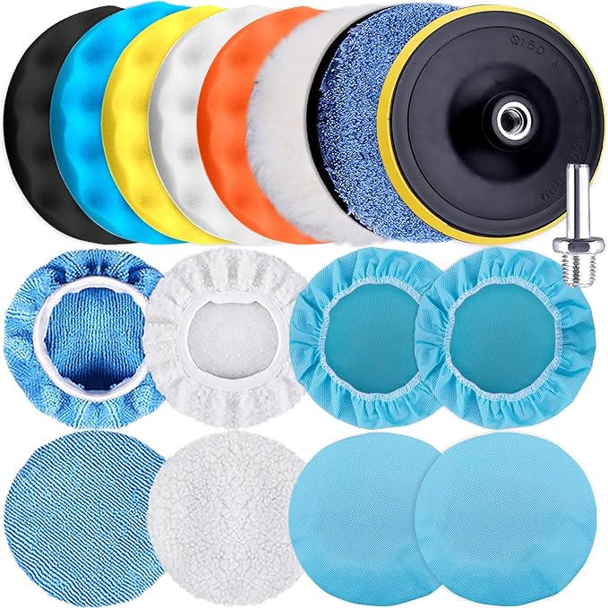 SIQUK 17 Pieces 7 Inch Buffing Pads Foam Polishing Pad Wax Buffer Polish Pads Bonnets Car Polishing Buffing Pad Buffer Attachment for Drill