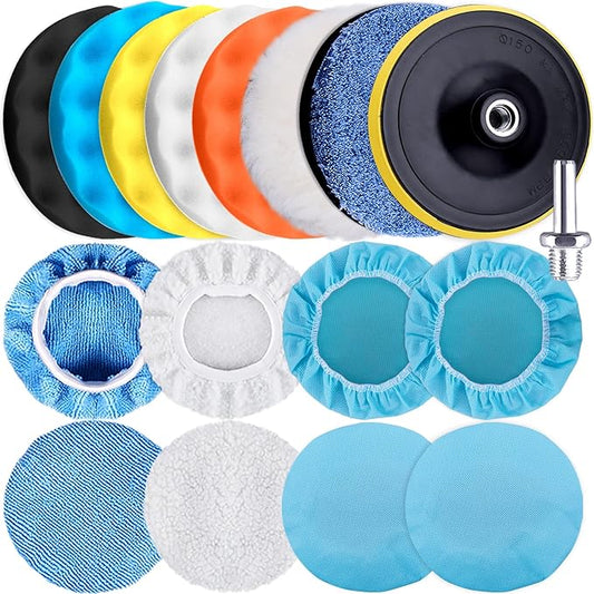 SIQUK 17 Pieces 7 Inch Buffing Pads Foam Polishing Pad Wax Buffer Polish Pads Bonnets Car Polishing Buffing Pad Buffer Attachment for Drill