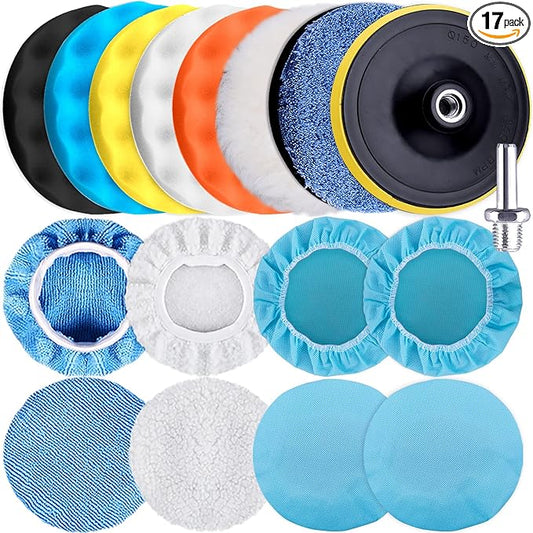 SIQUK 17 Pieces 3 Inch Buffing Pads Foam Polishing Pad Wax Buffer Polish Pads Bonnets Car Polishing Buffing Pad Buffer Attachment for Drill