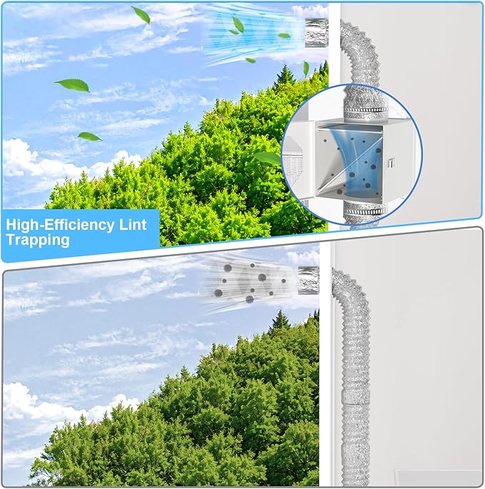 Upgraded Metal Dryer Duct Lint Trap Indoor Dryer Vent Kit - 4 Inch Dryer Vent Hose With 2 Hose Clamps 2 Stainless Steel Mesh Aluminum Foil Tape Cleaning Brush For Electric Dryers