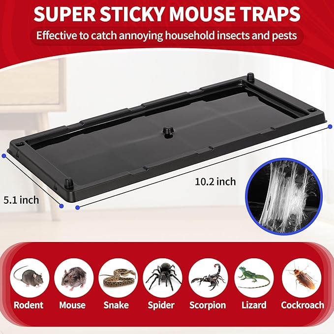 LULUCATCH Mouse Traps, 24 Pack Large Glue Traps Mouse Traps Indoor for Home, Pre-Baited Non-Toxic Bulk Glue Boards for Mice, Snakes, Rat, Lizard, Cockroach & Spiders, Pet Safe, Easy to Use
