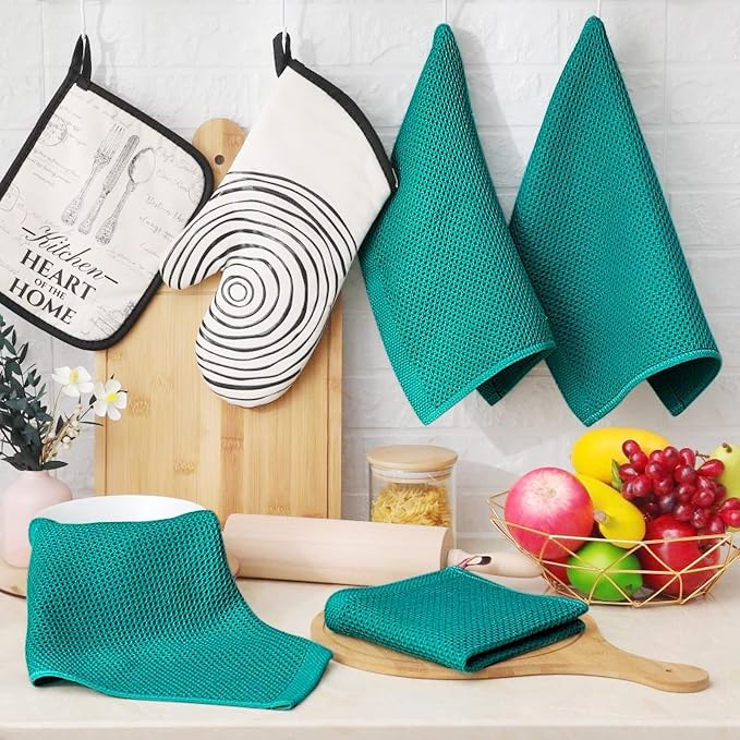 Homaxy 100% Cotton Waffle Weave Kitchen Dish Cloths, Ultra Soft Absorbent Quick Drying Dish Towels, 12 x 12 Inches, 24-Pack, Teal