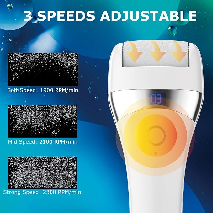 Upgraded Electric Foot Callues Remover, Portable Electric Foot Files with 3 Heads, Rechargeable Feet File for Foot Care, Waterproof Deadskin Remover, Pedicure Tool for Dry and Crack Feet