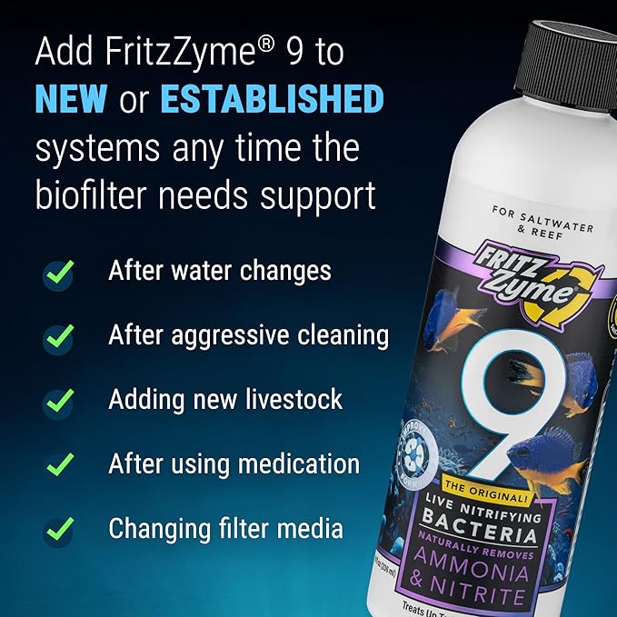 Fritz Aquatics FritzZyme 9 Live Nitrifying Bacteria Naturally Removes Amonia & Nitrite for Saltwater Fish (8-Ounce)