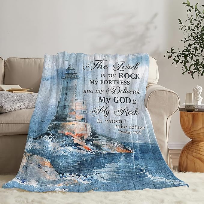 Tijuboni Ocean Nautical Lighthouse Throw Blanket Christian Religious Gifts for Women Men Girls Boys Kids Adults Soft Flannel Fleece Blanket for Couch Sofa Bed Home Decor 60"x80"