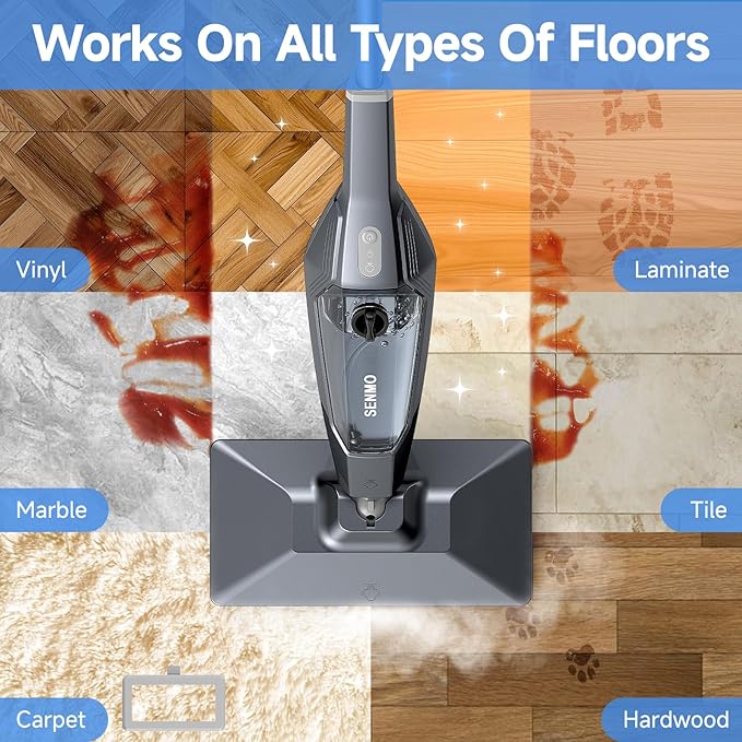 SENMO Steam Mop, 14-in-1 Detachable Steam Cleaner for Home and Floor, 1300W 228°F Deep Cleaning MultiPurpose Floor Steamer with 14 Attachments for Hardwood Floors, Tile, Grout, Furniture, Carpet, Wall