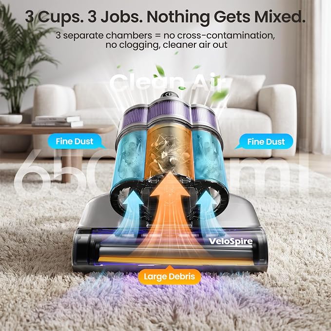 Bed Vacuum Cleaner, 20kPa Handheld Mattress Vacuum Cleaner with 253.7nm UV-C Light, Ultrasonic & 149°F Heating, Triple-Cup, Pet Hair Brush for Cleaning Bed, Sofa, Corded 650W