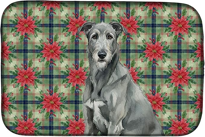 Caroline's Treasures Gray Irish Wolfhound Christmas PoinsettIas Dish Drying Mat Absorbent Dish Drying Mat Pad for Kitchen Counter Dish Drainer Mat for Countertop, 14 x 21", Multicolor