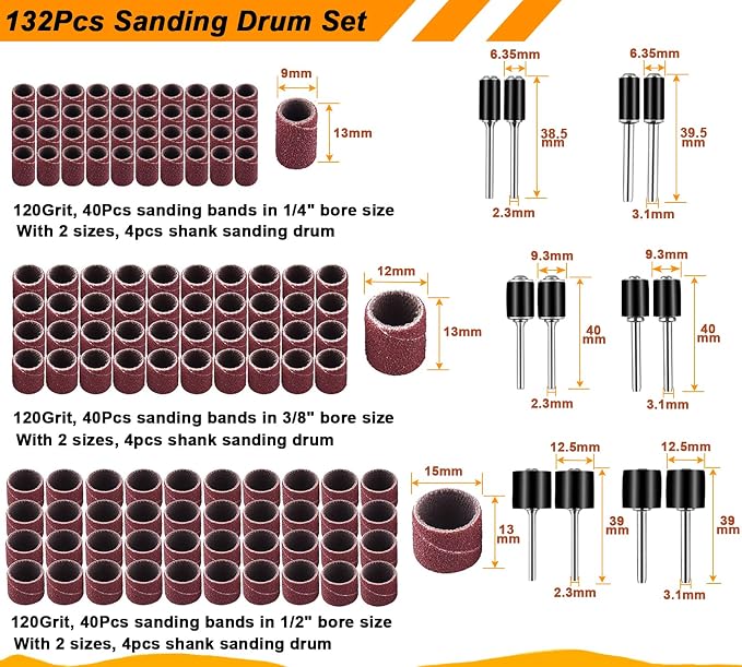 Tungsten Carbide Burr Set 1/8" Shank，Die Grinder Bits with Sanding Drums and Cutting Wheel Set, 195Pcs Pratical Sanding Bits Kit for Metal, Wood, Plastic, Glass