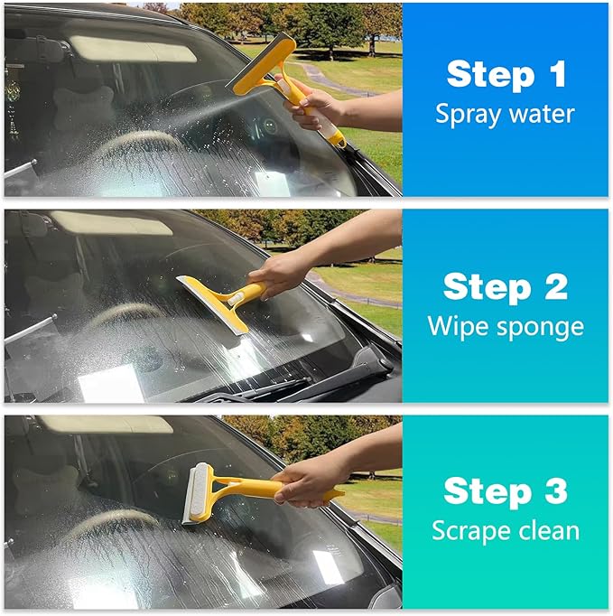 3-in-1 Spray Window Water Absorber Cleaner Scraper, Scraper with Spray Device, for Shower Glass, Mirrors, Cars, Household Window Cleaning Tools (Yellow, Blue, White)
