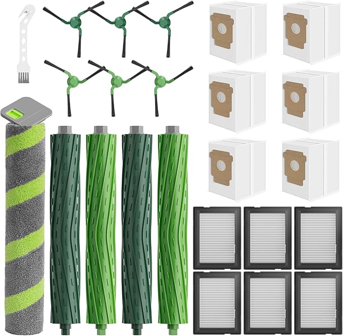Leemone 24 Pack Replacement Parts for iRobot Roomba Max 705 Combo Robot, Max 705 Combo Accessories with 1 Roller Mop, 4 Main Roller Brushes, 6 Dust Bag, 6 HEPA Filter, 6 Side Brushes, 1 Cleaning Brush
